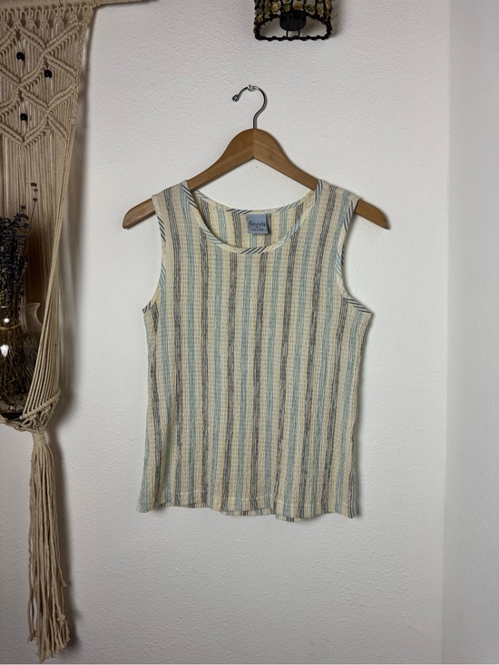 Cascade Blue Tops - Light Blue & Cream Striped Sleeveless Tank Top by Papaya
